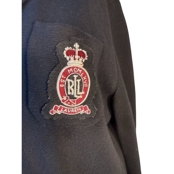 Lauren Ralph Lauren Black Blazer Size L Embroidered Crest Button Front EUC - Picture 1 of 7